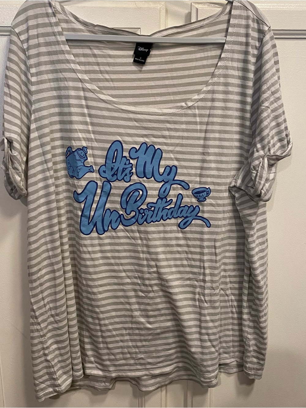 Disney Striped Tee in Light Gray and White
